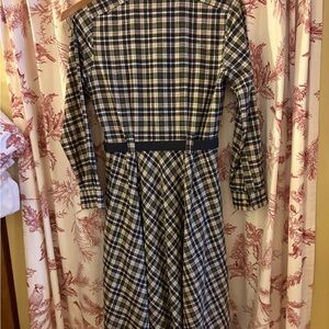 Tatyana Navy, Green and Cream Plaid Long-Sleeve Belted Midi Dress